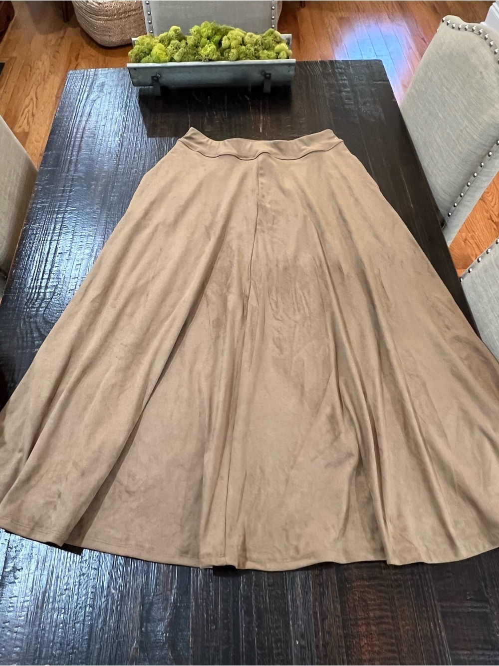 Halara Faux Suede Flowy Maxi Casual Skirt Sz L Brown Comfort Cowgirl Southwest